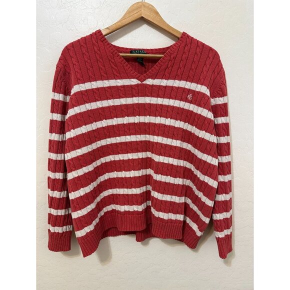 Lauren Ralph Lauren Woman Striped Fisherman Pullover Knit Sweater Sz 2X Nautical - Picture 1 of 11